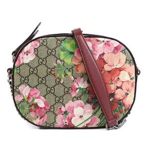Gucci GG Blooms Supreme Canvas Shoulder Bag Brown Pink